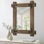 Lzuso Rustic Mirrors for Wall Rectanglar Vintage Wood Frame Hanging Mirror Farmhouse Vanity Bedroom Bathroom Living Room Entryway Decorative Mirror Small Natural