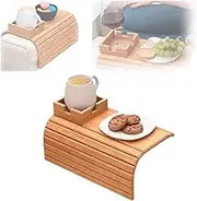 Generic Foldable Bamboo Tray, Modern Minimalist Armrest Table Hack, Wooden Breakfast Tray with Cup Holder, Natural, Rectangular, 13.3 x 16.3 x 2 inches