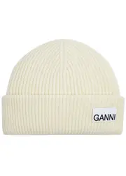 Ganni Fitted Ribbed Wool-blend Beanie - Cream ONE SIZE