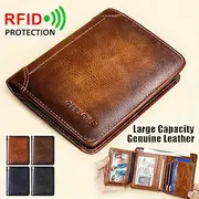 Men's Large Capacity RFID Blocking Cowhide Leather Wallet – Bifold ID Card Holder with Security Protection