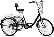 Tricycle for Adults, Adult Bicycle with Shopping Basket Adult Tricycle High-Carbon Steel 3 Wheel Cruiser Bike for Recreation Shopping Picnics Exercise