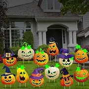 12 Pack Halloween Yard Signs with Stakes Pumpkin Outdoor Yard Decorations Glow in The Dark Lawn Garden Waterproof Pumpkin Lawn Signs for Outdoor Garden Trick or Treat Party Decor, 12 Styles