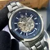 MASERATI44mm圓形黑精鋼錶殼寶藍色錶盤精鋼深黑色錶帶款R9823121001