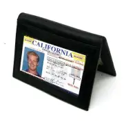 Black Men's Leather Thin Bifold Wallet Credit Card ID Badge Holder