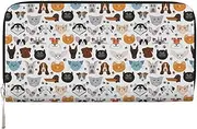 [pvinnk] Cat and Dog Faces Bulldog Beagle Labrador Print Elegant Leather Hand Wallet Women Capacity Big Casual Wallet Travel-Ready Wallet, Black, One Size, Art