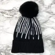 BCBGMaxazria Faux Fur Pompom Sequin Beanie