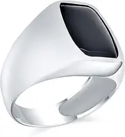 [Bling Jewelry] Personalize Elegant Traditional Statement Classic Flat Black Onyx Gemstones Geometric Rectangle Signet Ring For Men .925 Sterling Silver Handmade In Turkey Medium Large