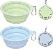 Set of 2 Foldable Silicone Pet Bowls with Carabiner Hook, Feeding Bowl for Dogs/Cats, Foldable Dog Bowl, TPE + ABS Portable Foldable 650 ml Lightweight 80 g for Camping Hiking Walking (16 x 16 x 6 cm)