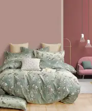 Botanist Dark Green Floral 5 piece bedding set DOUBLE, QUEEN, KING (Quilt Cover, Flat Sheet, Fitted Sheet, 2 Pillow Cases)