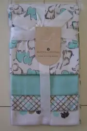 Buttons & Stitches 4 Pack White Aqua Elephant Solid Square Receiving Blankets