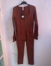 Mooslover Ribbed Long Sleeve Jumpsuit Size 2XL UK 18-20 Brown Seamless Shapewear
