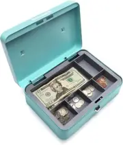 - Standard Money Lock Box with Key Lock - Steel Security Cash Box with 1 Remo...