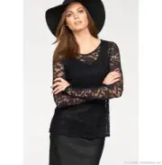 Only Damen Langarmshirt LONGSLEEVE aus Spitze Schwarz
