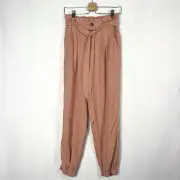 American Eagle Outfitters Paperbag Jogger Pants S Linen Blend Belt Dust Pink NEW