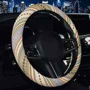 SHIAWASENA Car Steering Wheel Cover, Coarse Flax Cloth, Ethnic Style, Universal 15 Inch Fit, Anti-Slip Sweat-Absorbent (G#)