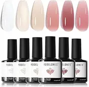 Modelones Gel Nail Polish Jelly 6 Colors Nude Pink Gel Polish Milky White Neutral Gel Polish Set Shimmery Glitter Nail Art Gel Kit Soak off Gel Manicure DIY Salon Nail Gift