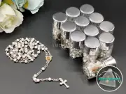 US 12pcs White Rosary Necklace in Glass Silver Jar Perfect for Wedding Keepsake
