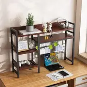 3-Tier Computer Monitor Desk Hutch Shelf, Desktop Organizer Bookshelf Display Rack, Desk Storage Organizer Shelf for Home Office Dorm, 95 * 22 * 75Cm Black