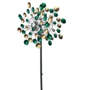 Wind Spinner Lots of Dots Dual Kinetic Outdoor Yard Stake Gold Green Decoration