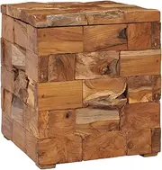 Rustic Teak Wood Stool with Mosaic Design – 40 x 40 x 45 cm, Multi-Use Stool with Storage Space and Removable Lid