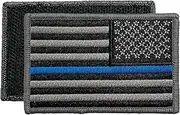 USA American Flag Police Patch (Reverse) 3” x 2” Tactical Hook and Loop Templar Armoury Military Patch Premium Full Embroidered - Right Side - Black and Silver with Blue Line