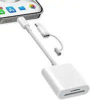 SD Card Reader for iPhone iPad, Dual Connector (Lightning&USB-C) USB C to Micro SD Memory Card Reader, 2 in 1 Portable SD and TF Card Trail Camera Viewer, Plug and Play