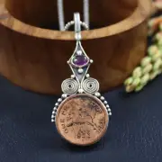 Vintage Copper Coin 1 Pice India 1953 Horse Ancient Coin Pendant in 925 Silver