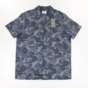 Mutual Weave Men's Short Sleeve Pocket Floral Camp Shirt Navy Size M