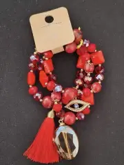 Beautiful Hand-Made Artisanal "Evil Eye" Bracelet Set - Red