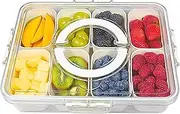 Divided Clear 8 Compartment Portable Serving Tray with Lid & Handle, Snackle Box Charcuterie Board, Storage Organizer, Veggie, Fruit, Candy Platter Container for Picnic, Party, Holidays and Travel