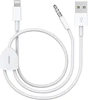 [Upgraded] Aux Cord for iPhone, Lightning to 3.5mm Aux Cord 2in1 Audio Charging Cable Compatible with iPhone 14 13 12 11 XS XR X iPad All iOS Version, Supports Car Stereo/Speakers/Headphone 3.94Ft