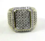 Natural Round Diamond Long Square Cluster Men's Ring Band 14k Yellow Gold 2.18Ct