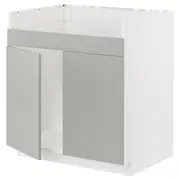 METOD base cab f HAVSEN double bowl sink, white/Havstorp light grey, 80x60x80 cm