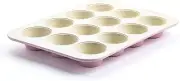GreenLife Bakeware Healthy Ceramic Nonstick Muffin and Cupcake Pan, Pink
