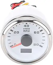 Tachometer Gauge, 7 Color Backlight 8000RPM Tacho Meter with Hours Display, 52mm 2inch RPM Meter for Auto Truck Tractor RV Boat Marine (White Dial Silver Bezel)