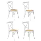 Oikiture 4PCS Crossback Dining Chair Solid Birch Timber Wood Ratan Seat White