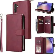 for Samsung A55 5G Case, for Galaxy A55 5G Wallet Case[9 Card Slots+1 Cash Slot] PU Leather Stand Flip Zipper Wallet Cover[6.6 inch]-Wine Red