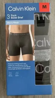 M Men’s 3 Pack Calvin Klein 2 Black & 1 Gray Boxer Brief Micro Mesh NEW