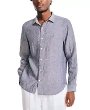 Nautica Mens Linen Classic Fit Button Up Shirt Blue XL