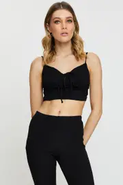 Black Crop Top Short Sleeve - Size M, Women's Singlet Semi Crop