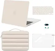 MOSISO Compatible with MacBook Air 13 inch Case 2024 2023 2022 M3 A3113 M2 A2681, Plastic Hard Case&Puffy Sleeve Bag&Keyboard Cover&Webcam Cover&Screen Film for MacBook Air 13.6 inch Case, Sand