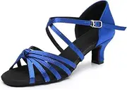 [Rosefinch] Women Ballroom Dance Shoes Latin Salsa Bachata Performance Dance Dancing Shoes 2" Black 3.5US