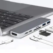HyperDrive USB C Hub, Best Type-C Duo Adapter 50Gbps MacBook Pro 2018 2017 2016 13" 15", 7in2: USB-C 100W Power Delivery, USBC 5Gbps Data, 4K HDMI, mi