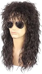 Long Curly Wig Men, Dark Brown Long Curly Big Hair Wig, Smart Rocker Style Wig for Halloween Costume Anime Wig,