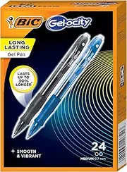 BIC SUPER SMOOTH Gel-ocity gel pens, Bulk Pack Of 24 Ink Pens, 12 Black And 12 Blue Retractable Gel Pens, Medium Point 0.7 mm, 24-count