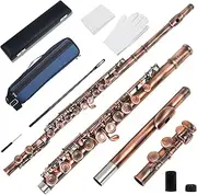 C-Key 16-Hole Flute Set Closed Hole C Flute with Case Cleaning Rod Wiping Cloth and Gloves for Beginner Music r Red