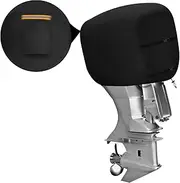 Outboard Motor Protector Half Cover, 600D Oxford Heavy Duty Waterproof Boat Motor Engine Hood Cover Universal with Reflective Strips and Windproof Buckles and Drawstring Fits up to 25-50HP (Black)