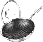 [DELARLO] Tri-Ply Stainless Steel Wok Pan With Lid 13 Inch, Oven Safe Up to 600℉,Woks & Stir-Fry Pans Nonstick Wok, Deep Frying Pan Efficent Fast Even Heating