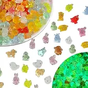 100 Pcs Luminous Mini Resin Animals, Glow in The Dark DIY Fairy Garden Accessories, Mixed Style