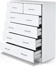 Artiss Chest of Drawers 6 Drawer White Tallboy, Dresser Clothes Storage Cabinet Organizer Lowboy Bedside Table Bedroom Furniture Home Living Room Hallway Entryway